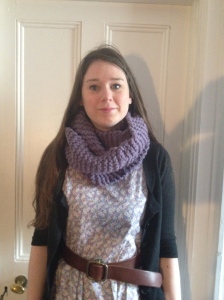 Aneira modelling the snood she recently made